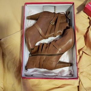 Tan BCBGirl Open Toe Booties